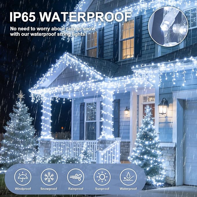 LED String Lights 165FT 500LED 30V Plug in Waterproof String Lights with 8 Modes for Indoor and Outdoor Party Wedding Home Patio Lawn Garden Supplies (Cool White)