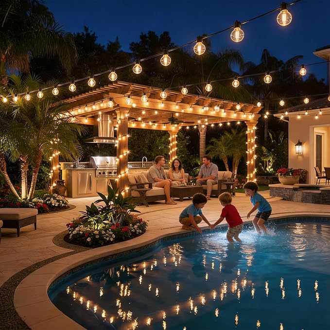 RTTY Outdoor String Lights 150ft G40 Led Patio Globe Lights with 60pcs Plastic Bulbs Shatterproof Waterproof Connectable Hanging for Porch Cafe Bistro Backyard Gazebo Balcony Deck Party