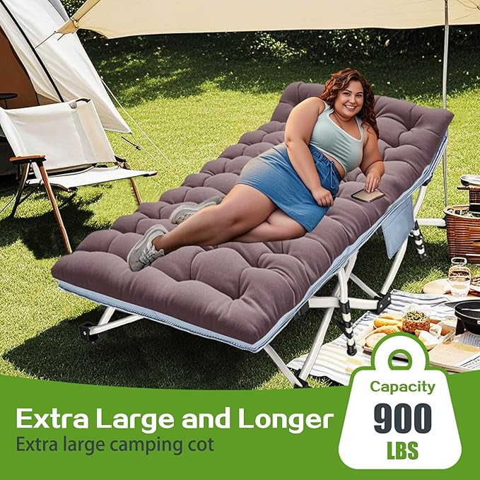 XXL Camping Cot Oversize Sleeping Cot with Comfortable Mattress Extra Large Camping Cots for Adults Cot Bed Include Carry Bag Portable Folding Bed Easy to Set Up Nap Office Indoor Vacation