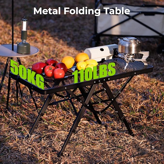 Camping Grill Table Aluminum Folding Picnic Table with 3 Level Height and Mesh Desktop 3x2FT Portable Outdoor Table for Camping Picnic Beach and BBQ (Black)