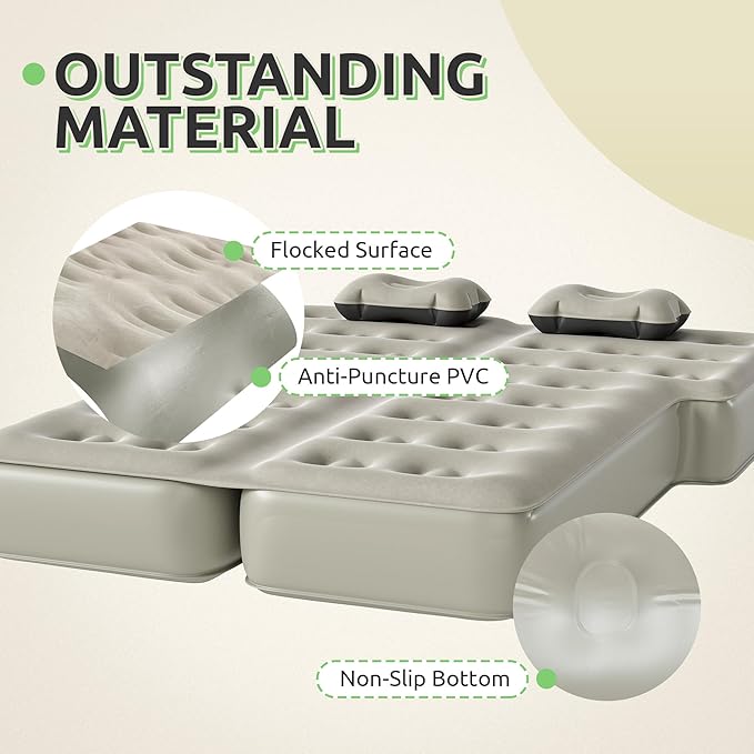 GOOBED Inflatable SUV Camping Mattress with Pump &amp Accessories 10-Inch Thick Air Bed with Pillows Storage Bag &amp Patch Kit Fits 4Runner Jeep and Most Midsize to Large SUVs (Gray)