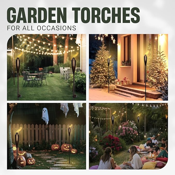 Garden Torches for Outside -Deco Home Pack of 4 Metal Garden Torches Citronella Oil for Outdoor Ambiance - Decorative and Functional Citronella Torches for Patio Lawn and Backyard- Bronze