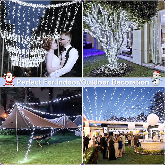328FT 1000 LED Christmas Lights Plug in White Christmas Tree Lights Outdoor with Timer and 8 Modes Green Wire Waterproof String Lights for Indoor Yard Patio Xmas Holiday Decorations