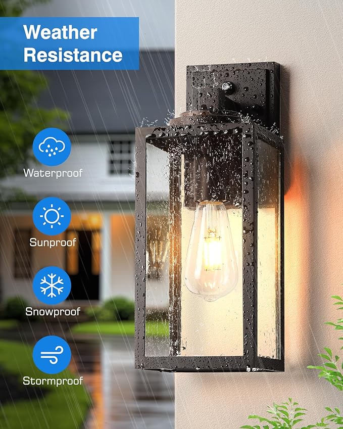 VIANIS 14.5 Outdoor Light Fixture Oil Rubbed Bronze Dusk to Dawn Outdoor Lighting Porch Lights with Tempered Seed Glass Outside Lights for House Porch Waterproof Anti-Rust 2 Pack