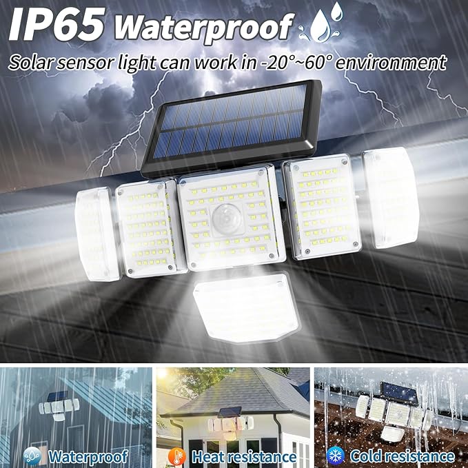 6 Adjustable Heads Solar Lights Outdoor Waterproof Motion Sensor Outdoor Lights Super Bright 3 Modes 2400mAh 360° Illumination Security Flood Light for Patio Yard Garden-2 Pack