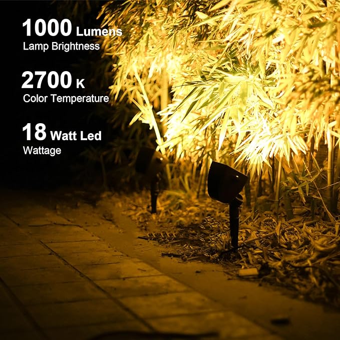 GOODSMANN Low Voltage LED Landscape Wall Wash Kits 8PK Spotlight &amp Floodlight 18W 2700K Outdoor Lights Brown Finish Outside Hardwired Lighting with Metal Stake Cable Connector Replaceable