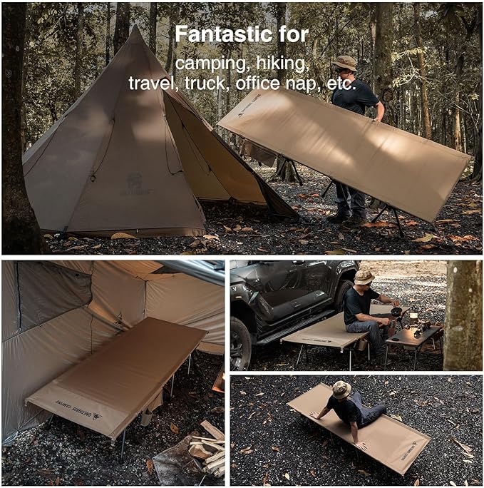 ONETIGRIS SUPRATIROS Extra Large Camping Cot Height Adjustable Oversized Sleeping Cot with Extending Legs for Camping Car Trips Truck Beach Office Nap Sturdy Supports Up to 400lbs