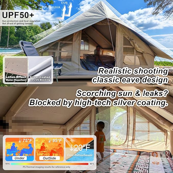 SENLEETO 10' x 8' Camping Tent Tarp Fits for 6/8 People 4 Season UV ProtectionPU 3000mm Waterproof Multifunctional Ultralight Shelter Awning Sunshade Portable for Traveling Hiking Outdoors