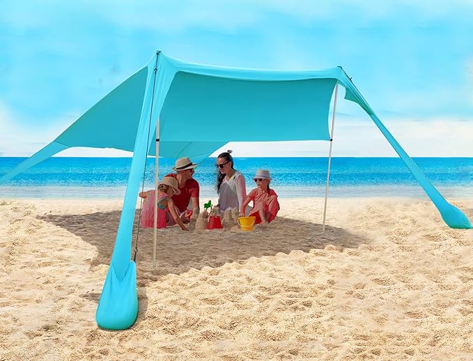 FBSPORT Beach Tent Sun Shelter Portable Beach Shade Canopy UPF50+ with Sandbags for Outdoor Family Camping Fishing Backyard Fun Picnic 7 x 7ft