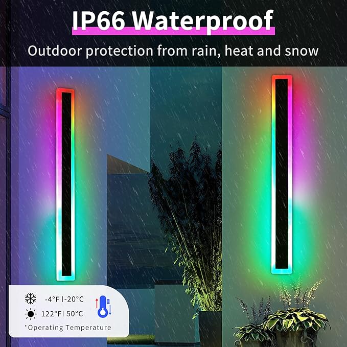 47inch Modern Wall Lights Outdoor 10 Colour Variations Dimmable Long Wall Sconce IP65 Waterproof 3000K-6000K Simple Acrylic Exterior Wall Lighting Fixtures for House Garage Front Patio