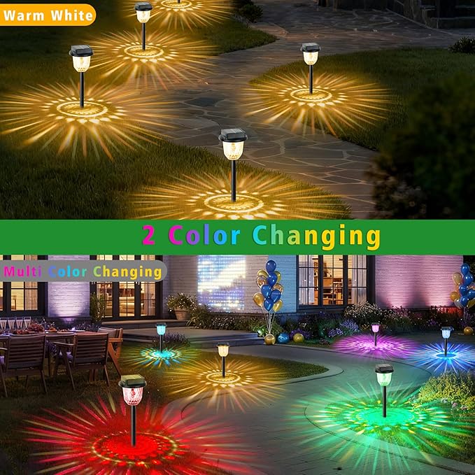 echosari 6 Pack Christmas Color Changing Solar Lights Outdoor Pathway Dynamic Multicolor &amp Warm White Waterproof Solar Garden Lights Path Lights for Landscape Driveway Walkway Lawn
