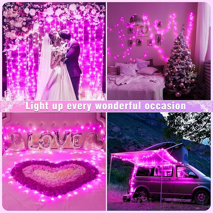 165FT 500 LED Outdoor String Lights Connectable Pink Valentines Lights Waterproof with 8 Modes Plug in Twinkle Fairy Lights Clear Wire for Indoor Bedroom Patio Wedding Garden Decorations