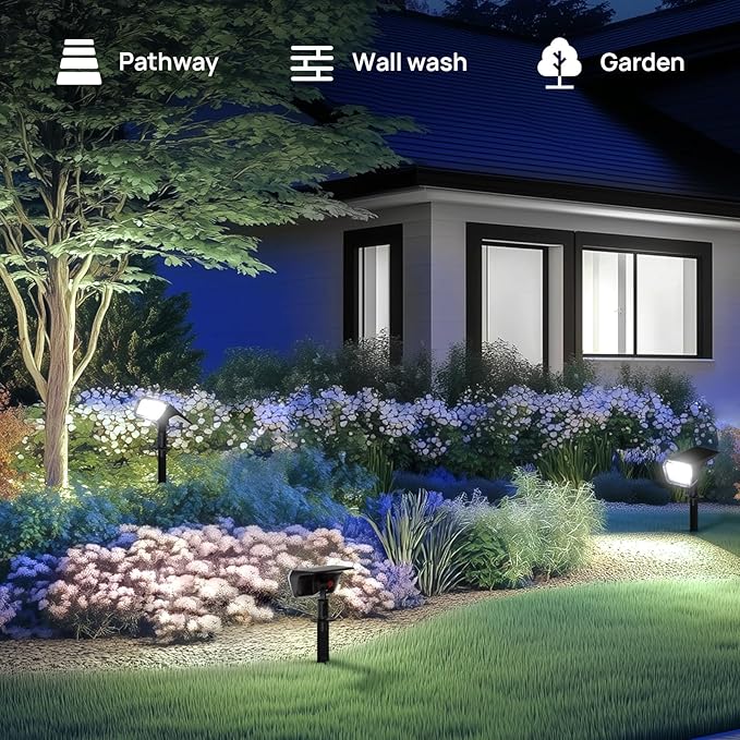 Linkind Solar Spot Lights Outdoor Waterproof IP67 60 LED Solar Flood Lights 30% High Conversion Landscape Lighting for Garden Yard Pathway (4 Pack Cool White)