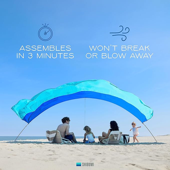 Shibumi Shade® (2.0 Version) - World's Best Beach Shade. The Original Wind Powered® Beach Shade. Lightweight Easy to Set up and Great for Groups up to 8 People