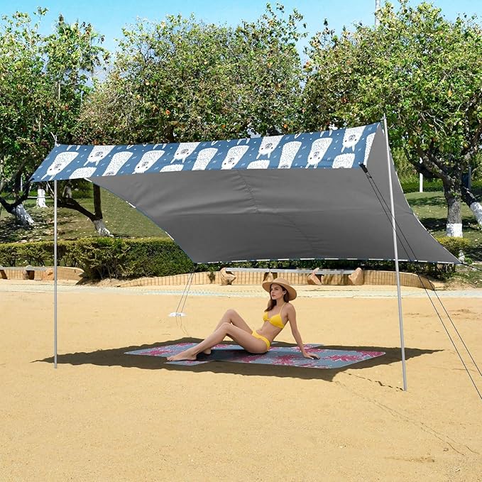 ALAZA Cute Llamas Alpaca Beach Tent Sun Shelter UPF50+ Protection Beach Shade Canopy w/ 4 Sandbags for Outdoor Camping Fishing Backyard Fun Picnic 10x9 ft