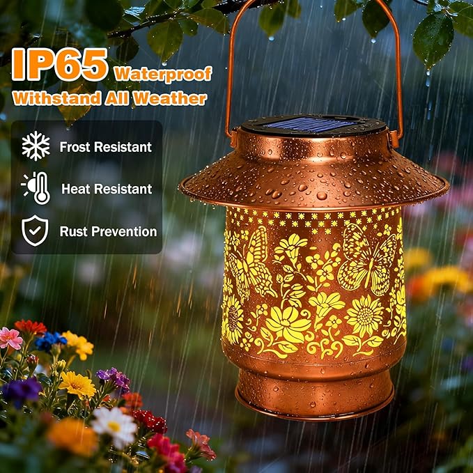 Butterfly Solar Lanterns Outdoor Garden Decor Butterfly Gifts for Women Mom Grandma Birthday Hanging Metal Solar Lights Waterproof Decoration for Garden Yard Lawn Patio