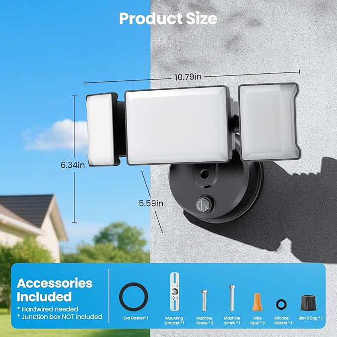 Olafus 80W Flood Lights Dusk to Dawn Outdoor Lighting IP65 Waterproof LED Security Light with Photocell 8000LM Dusk Dawn Outside Light 6500K Black Exterior Floodlight for Yard Garden Porch
