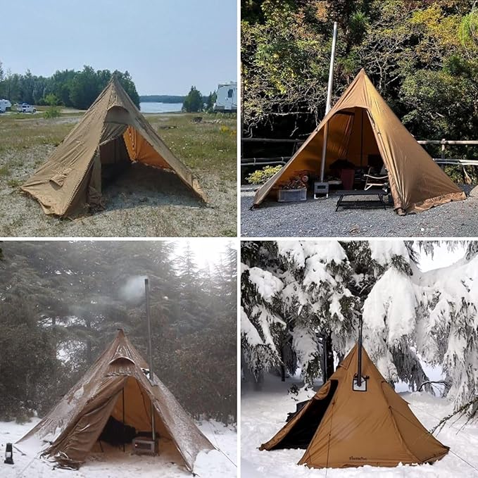 FIREHIKING Camping Hot Tent 2-4 Person Teepee Tent with Stove Jack for Backpacking Hunting 11'6 x 6'11 | with Stove Jack for Backpacking Hunting
