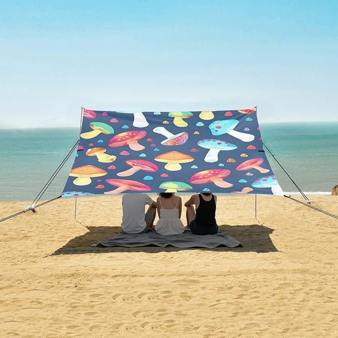 Colorful Mushrooms Camping Sun Shelter Beach Tent Portable Beach Sun Shade Outdoor Canopy for Camping Trips Fishing Picnic