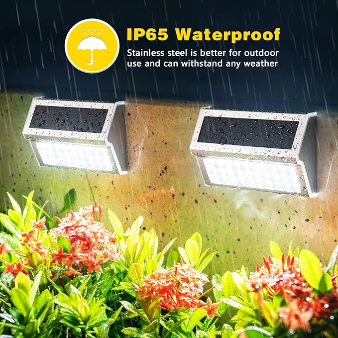 ROSHWEY Solar Lights Outdoor 6 Pack 30 LED Deck Lights Solar Powered Waterproof Outside Stair Light Fence Post Lamp Outdoor Decor for Patio Step Pool Yard Walkway Cool White Light
