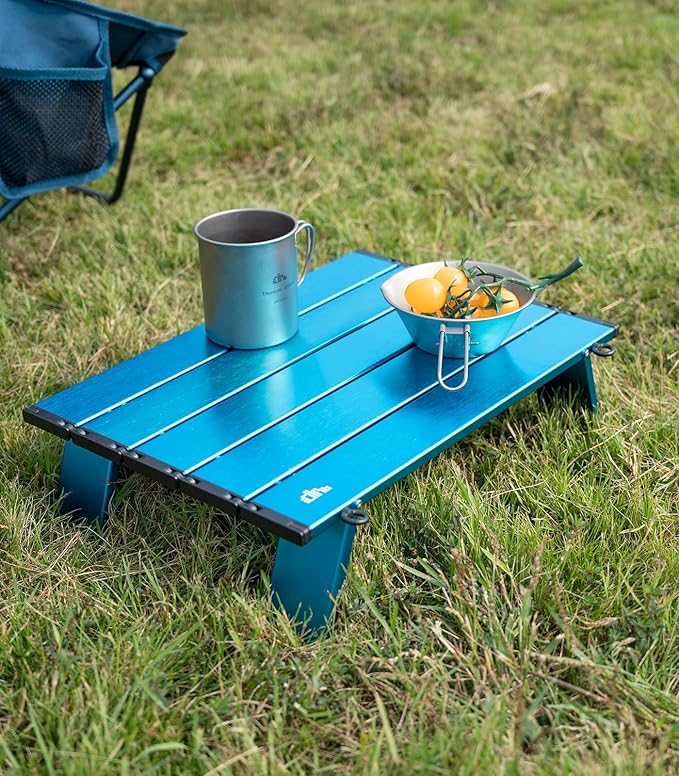 iClimb Ultralight Compact Mini Beach Picnic Folding Alu. Table with Carry Bag Two Size (Blue - S)