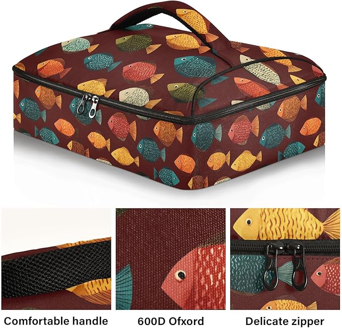Casserole Carrier Colorful Cartoon FishInsulated Casserole Carrier for Hot or Cold Food Thermal Lunch Tote for Potluck Parties Picnic Beach Fits 9 x 13 Inches Baking Dish