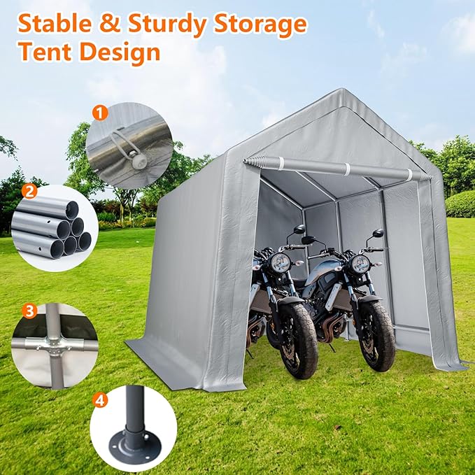 10×15 ft Outdoor Storage Sheds Portable Storage Shelter Shed with Roll up Zipper Doors Waterproof Outside Utility Shed Garage Tent for Motorcycle Bicycles and Camping Tools