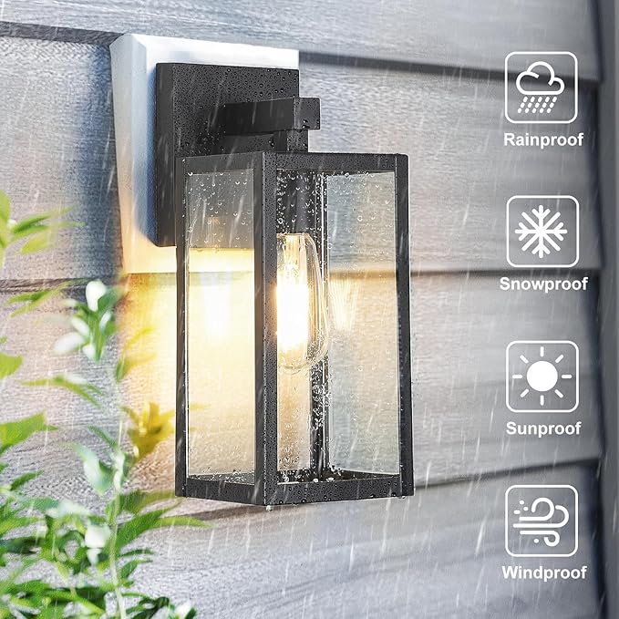 MAXvolador Outdoor Wall Lantern Exterior Waterproof Wall Sconce Light Fixture Black Anti-Rust Mount Light with Clear Glass E26 Base Wall Lamp