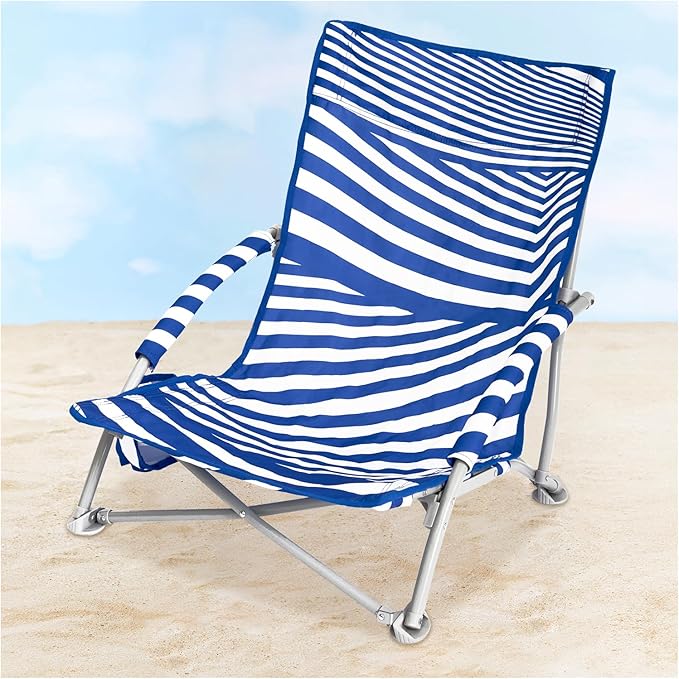 #WEJOY Beach Chair with Backpack Straps Backpack Beach Chairs Heavy Duty High Back Lightweight Low Chair for Sand Lawn Support to 300lbs Blue