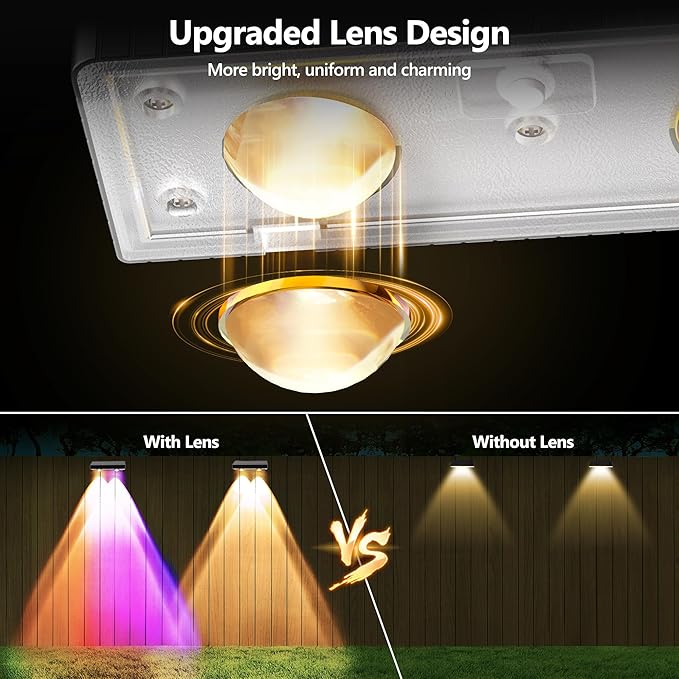 BrizLabs Fence Solar Lights Outdoor 8 Pack 9 Colors &amp 11 Modes Color Changing Deck Lights 250lm Red White &amp Blue Fence Deck Light IP65 Waterproof Solar Wall Light for Outside Backyard Stair