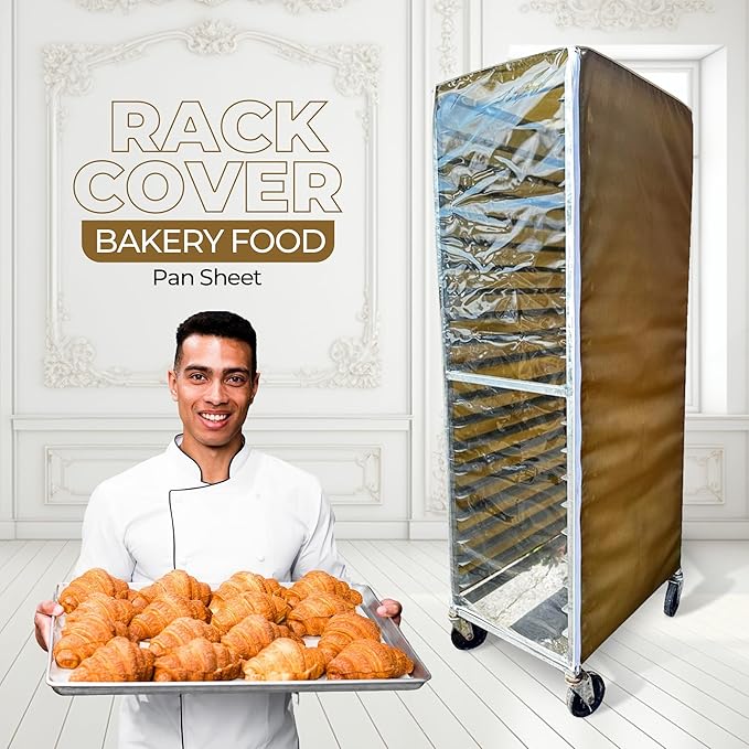 Bakery Food Pan Sheet Rack Cover – Heavy Duty PVC Vinyl Zippered Bun Pan Rack Cover – Long-lasting Use Durable Cover with 2 Zippers – Made in USA (Beige 23W x 28L x 63H)