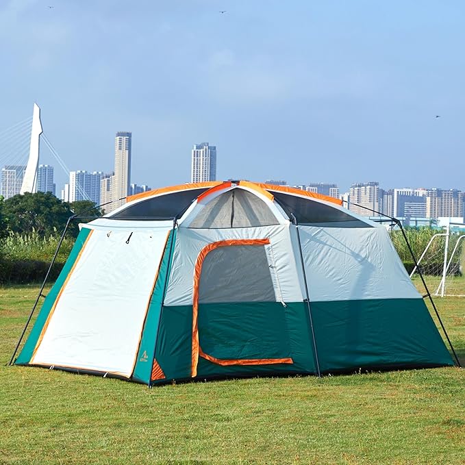 KTT Large Tent 8-10-12 PersonFamily Cabin Tents2 Rooms2 Doors and 4 Windows with MeshStraight WallWaterproofDouble LayerBig Tents for OutdoorPicnicCampingFamily Gathering