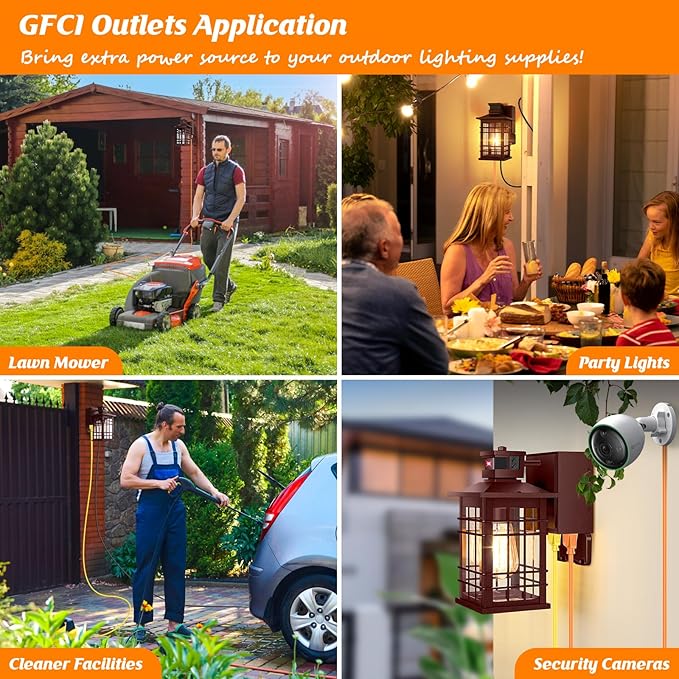 Porch Light with GFCI Outlets Brown Motion Sensor Dusk to Dawn Outdoor Wall Light Fixture Waterproof Outside Wall Lantern Sconce 3 Lighting Modes Exterior Wall Light for Patio Garage Front Door