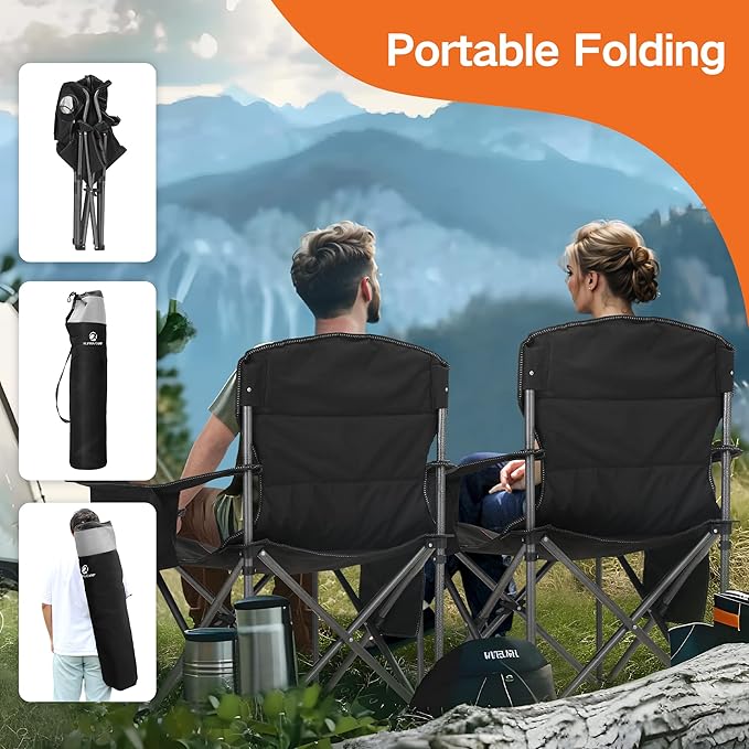 ALPHA CAMP Oversized Folding Camping Chair Heavy Duty Portable Lawn Chairs with Cooler Bag Side Pocket &amp Cup Holder Folding Chairs for Outside Support 450 LBS