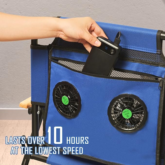 KNINE OUTDOORS Foldable Beach Chair Camping Chair with Fan with USB-Powered Cooling System for Camp Beach Fishing (Blue)