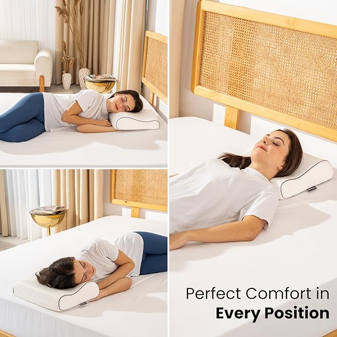 Memory Foam Travel Pillow with Washable Cover &amp Carry Bag – Compact Soft &amp Breathable Neck Pillow for Airplane Camping &amp Car (White- Without Spare Cover 13.8x11.8x3.9/3.1 inches)