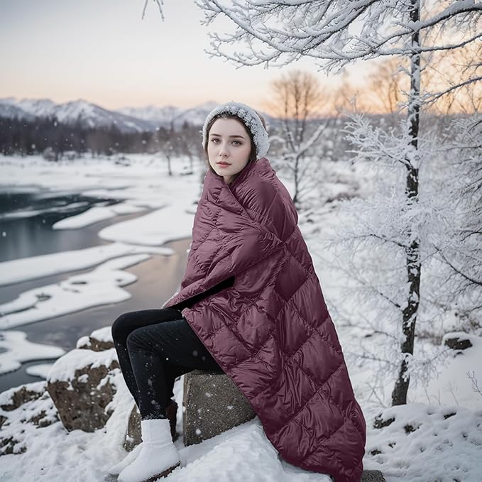 Blue Ridge Activ Fluffy 650 Fill Power Outdoor Packable Down Throw Blanket for Camping Hiking with Carrying Pouch - Lightweight and Durable Blanket 60 x 70 for Traveling Beach Trips