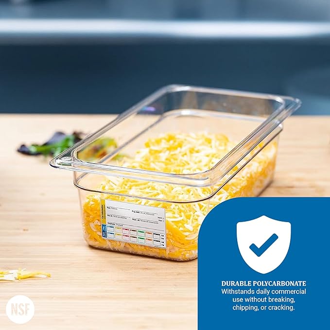 Carlisle FoodService Products Storplus Permalabel Food Storage Container Food Pan with Integrated Label for Kitchen and Restaurant Polycarbonate 1/3 Size 4 Inches Deep Clear - (Pack of 6)