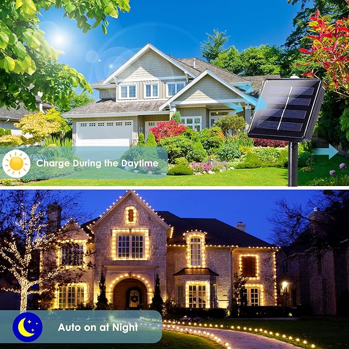 4-Pack Solar String Lights for Outside Total 400LED Solar Fairy Lights Waterproof Outdoor Twinkle Lights Copper Wire 8 Modes Solar Outdoor Lights for Xmas Tree Garden Party Wedding Decor(Warm White)