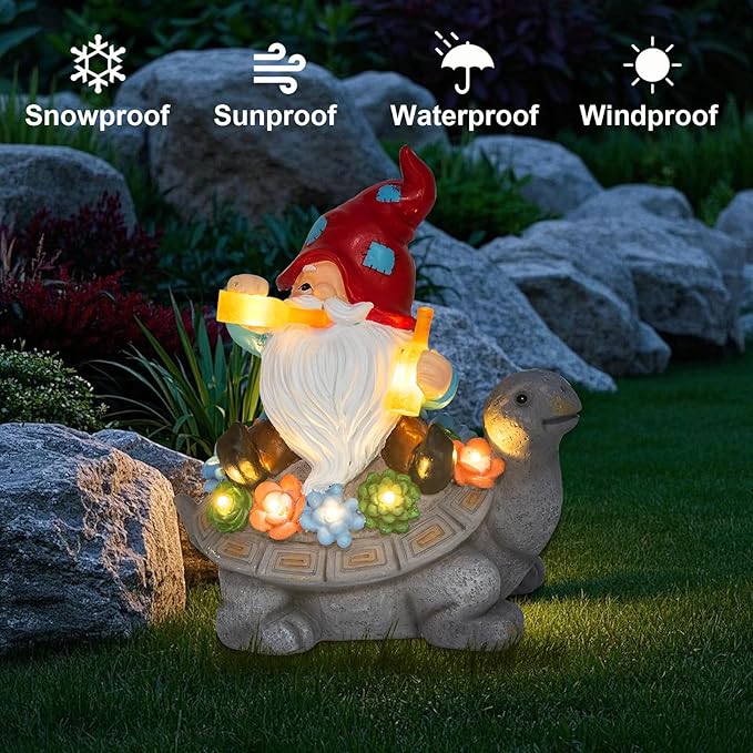 Gnome Garden Decor Statue with Solar Light Lantern Turtle with Succulent Birthday Gifts for Women Mom Grandma Funny Waterproof Resin Figurine Outdoor Decorations for Yard Patio Lawn Balcony Porch