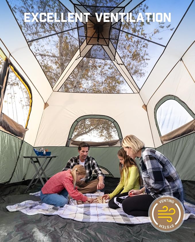 FanttikOutdoor Camping Tent 4/6/8/10 Person Instant Cabin Tent Setup in 60 Seconds with Rainfly &amp Windproof Portable with Carry Bag for Family Camping &amp Hiking Upgraded Ventilation