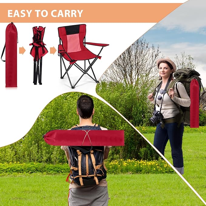 Shellwei 2 PCS Folding Camping Chair with Cupholder and Carry Bag Regular Size Colorful Breathable Portable Lightweight Lawn Chair with Side Pocket for Fishing Hiking Beach Outdoor Activity