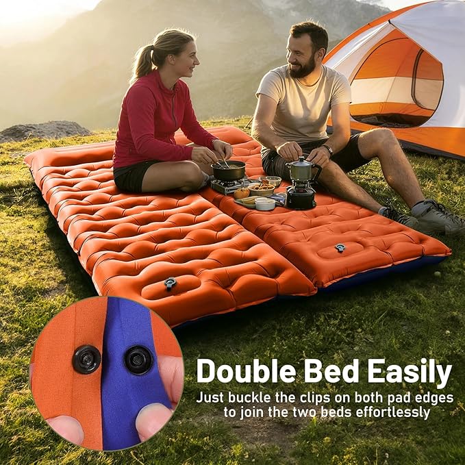 KASBAH Camping Sleeping PadExtra Wide 6 inch Thick Inflatable Sleeping Pads with Built-in Foot Pump and PillowUltralight Camping Mat Gear for Outdoor HikingCamping