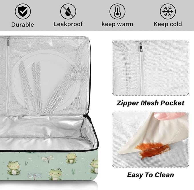 Casserole Carrier Pattern Print FrogInsulated Casserole Carrier for Hot or Cold Food Thermal Lunch Tote for Potluck Parties Picnic Beach Fits 9 x 13 Inches Baking Dish