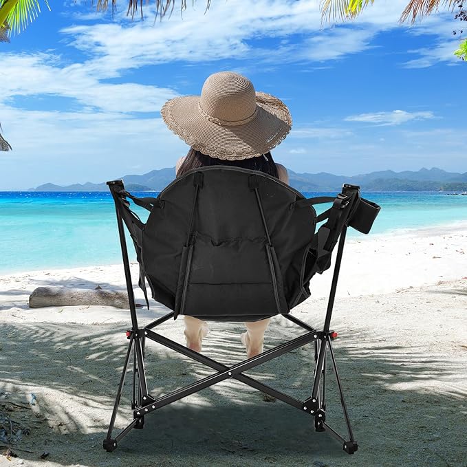 Hammock Camping Chair with Leg RestLightweight Portable Outdoor Chair for Camping and Hiking Supports 350lbs-Black