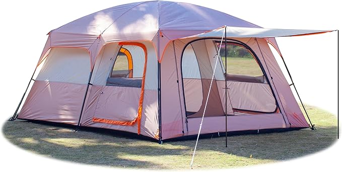 KTT Extra Large Tent 8-10-12 PersonFamily Cabin Tents2 Rooms3 Doors and 3 Windows with MeshStraight WallWaterproofDouble LayerBig Tents for OutdoorPicnicCampingFamily Gathering