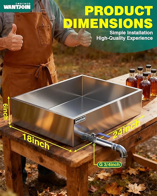 WantJoin Maple Syrup Evaporator Pan 10 GAL - Syrup Evaporator Pan Stainless Steel w/Elbow Pipe 24 * 18 * 6 Inch Makes 150 Bottles of 50oz Upgraded Leak-Proof TIG Welded Seams