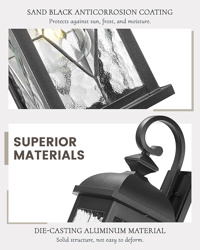 FEMILA 21 Large Exterior Wall Light Fixtures Anti-Rust Waterproof Outdoor Wall Lantern Porch Lights for Entryway Patio Garage Doorway Matte Black 4FD54B2 BK-SD