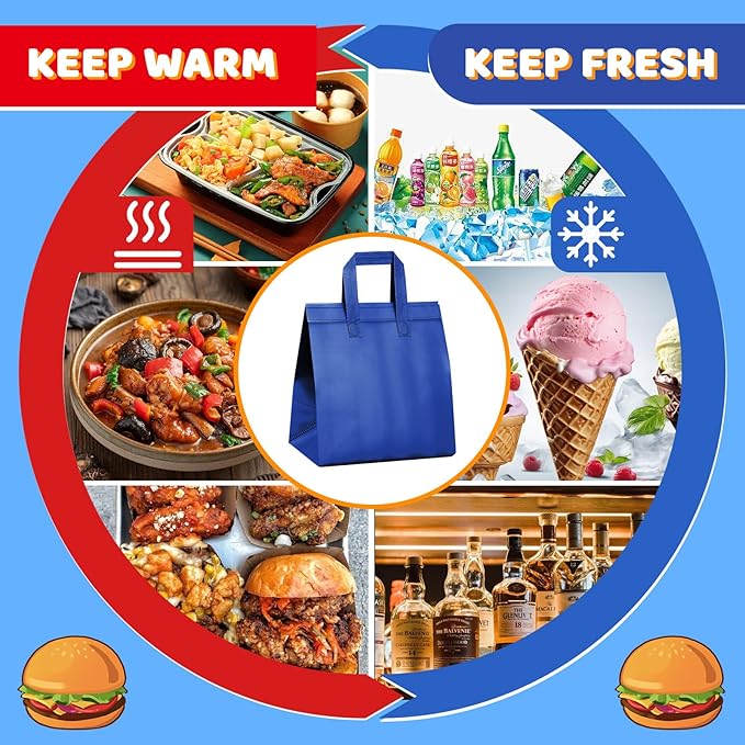 Hushee 200 Pcs Insulated Take out Bags Bulk Thermal Insulation Take Away Bags Disposable 10.24x11.02x6.69 Inch for Grocery Lunch Hot Cold Frozen Food Delivery Shipping Cooler(Blue)