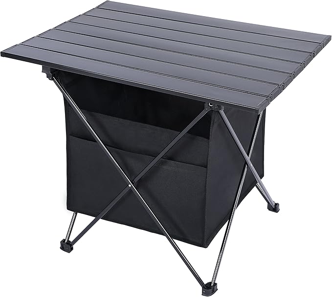 Portable Folding Aluminum Alloy Camping Table with High-Capacity Storage and Carry Bag Medium Size for Camping Traveling Hiking Fishing Beach BBQBlack